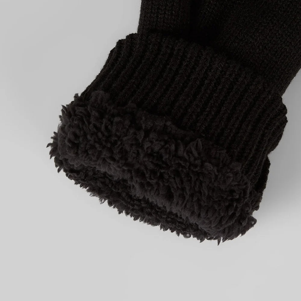 32 Degrees winter thick sherpa lined‎ chunky charcoal Black Cable Knit Mittens